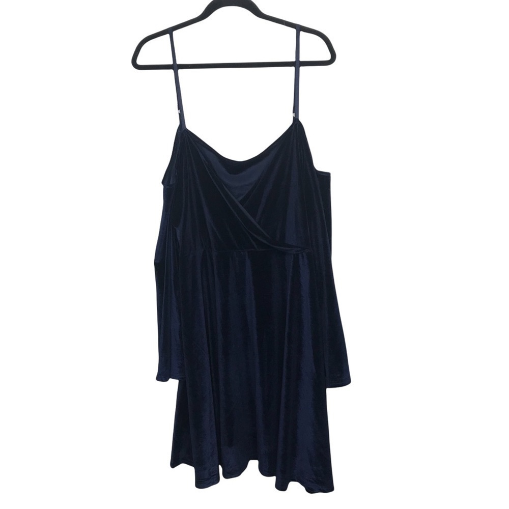 Navy Blue Velvet Surplice Neck Tunic Dress